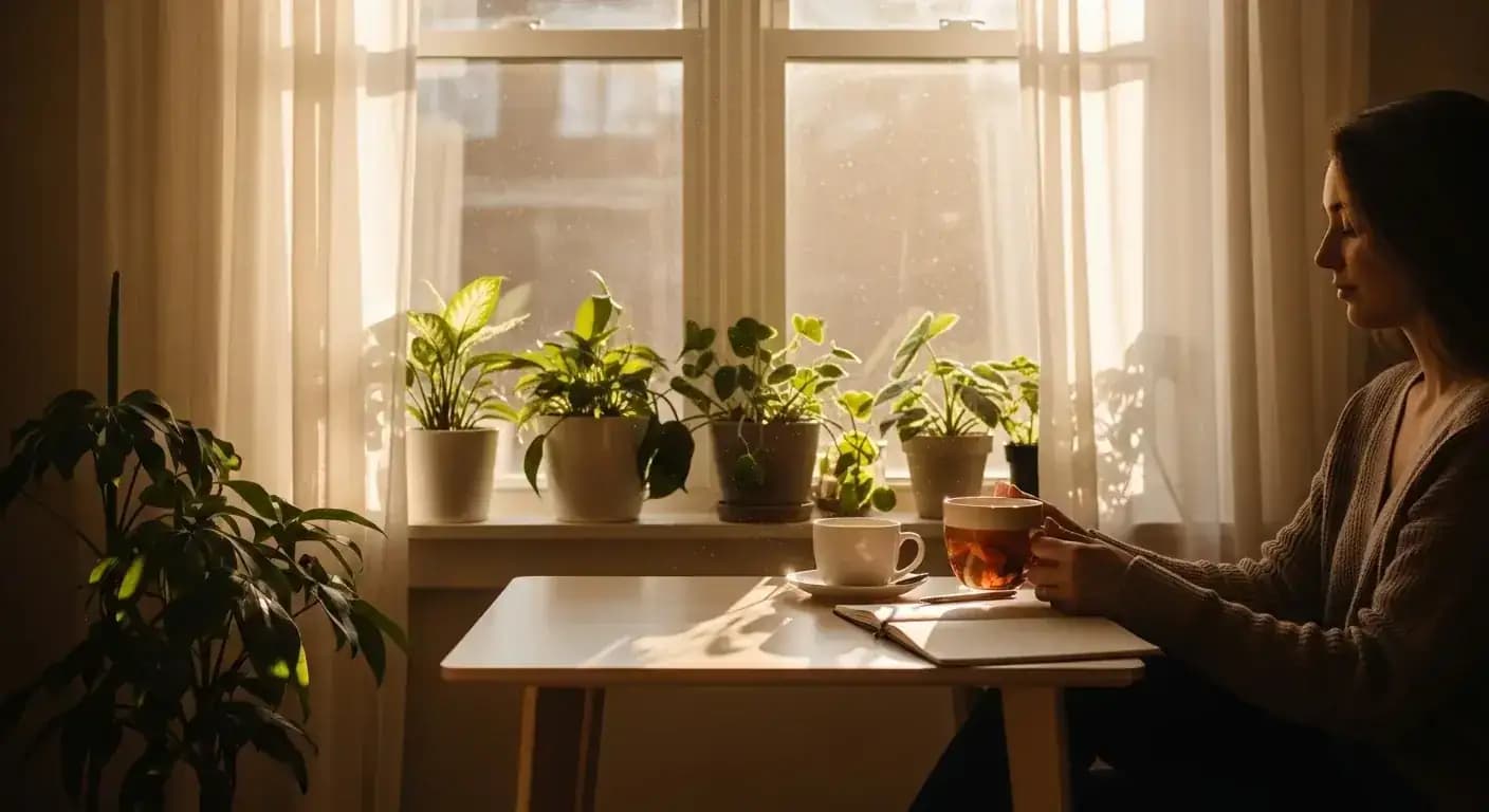 Person walking on a scenic path during sunrise
