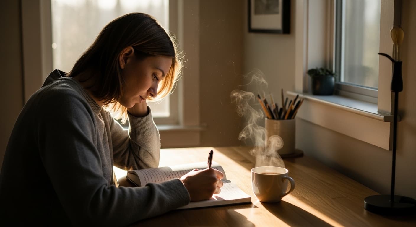 Person practicing mindfulness and cognitive behavioral techniques for mental health