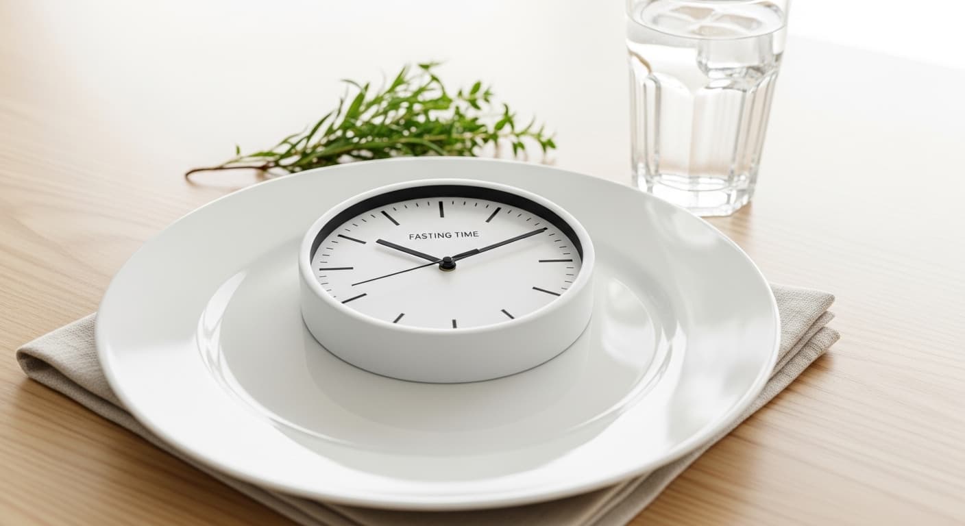Clock showing intermittent fasting windows and meal timing