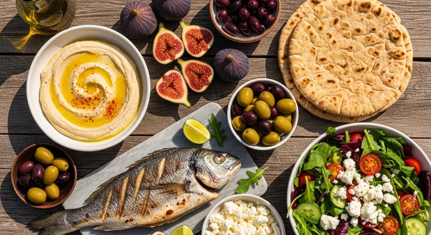 Mediterranean diet legumes and nuts including beans, lentils, almonds, and walnuts