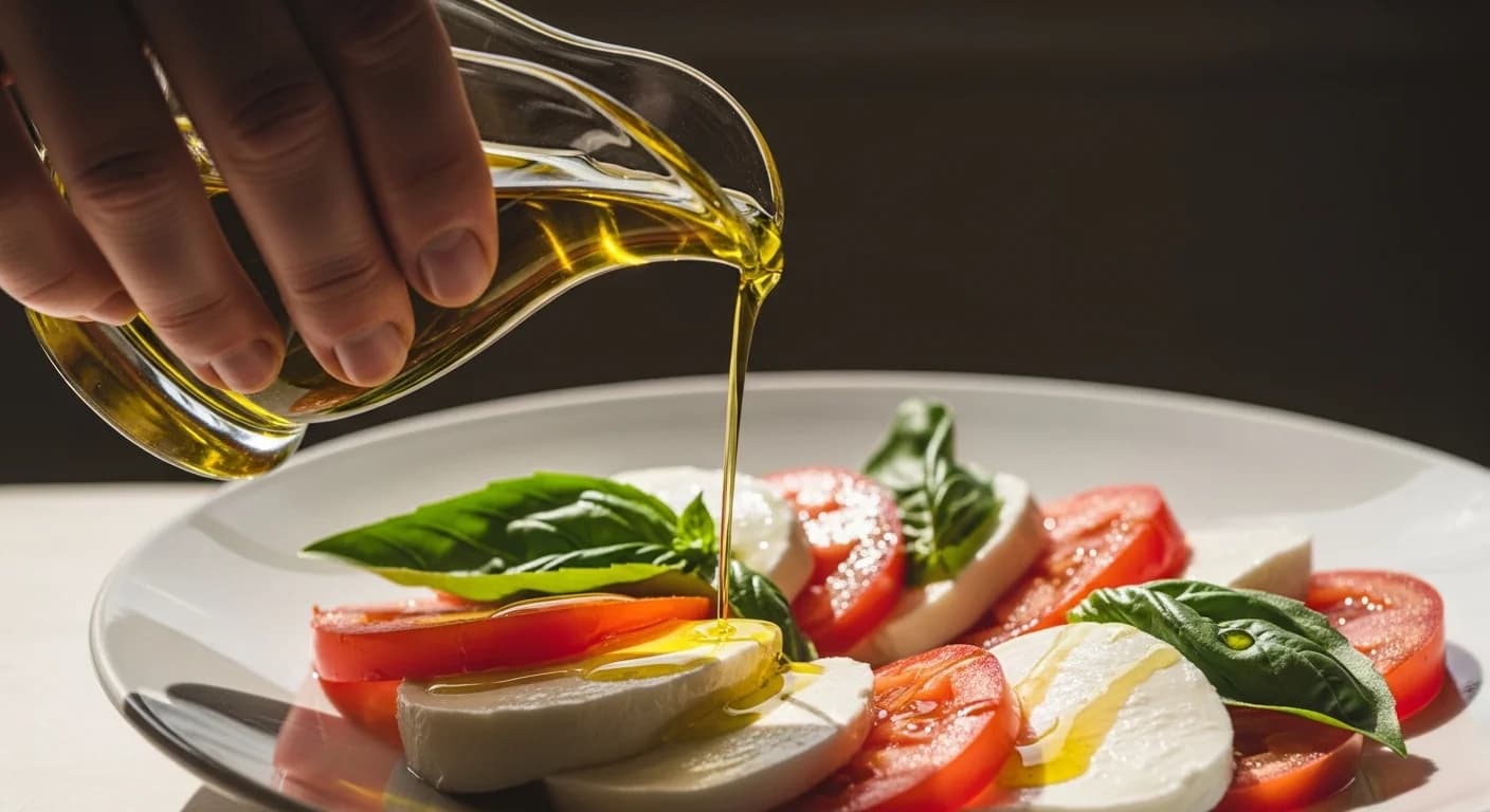 Mediterranean meal preparation and family dining with fresh foods and olive oil