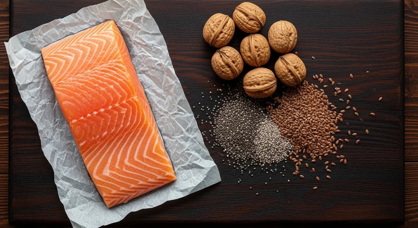 Omega-6 and omega-3 ratio balance showing whole foods versus processed foods and their inflammatory effects