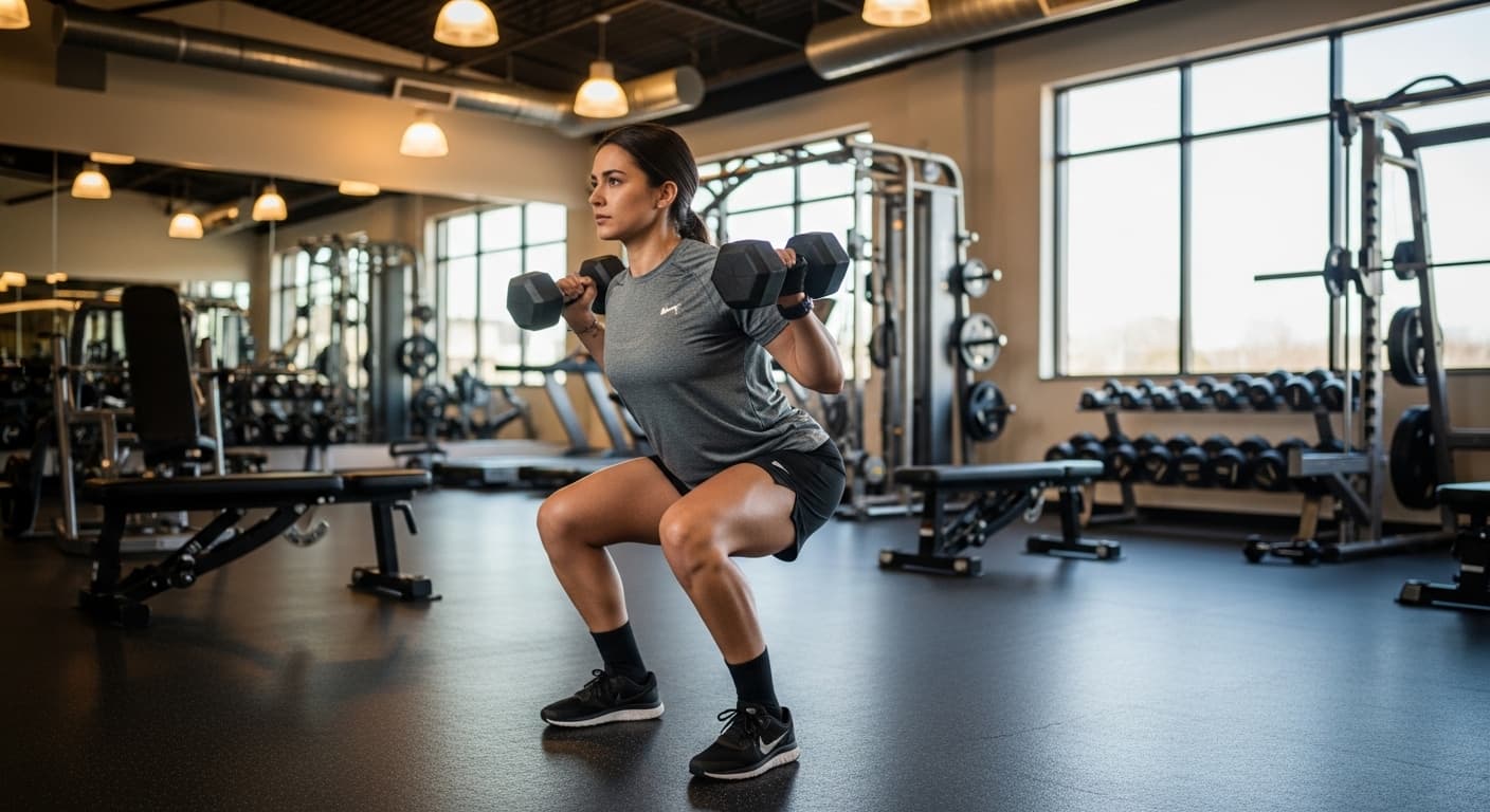 Beginner strength training with dumbbells and proper form demonstration