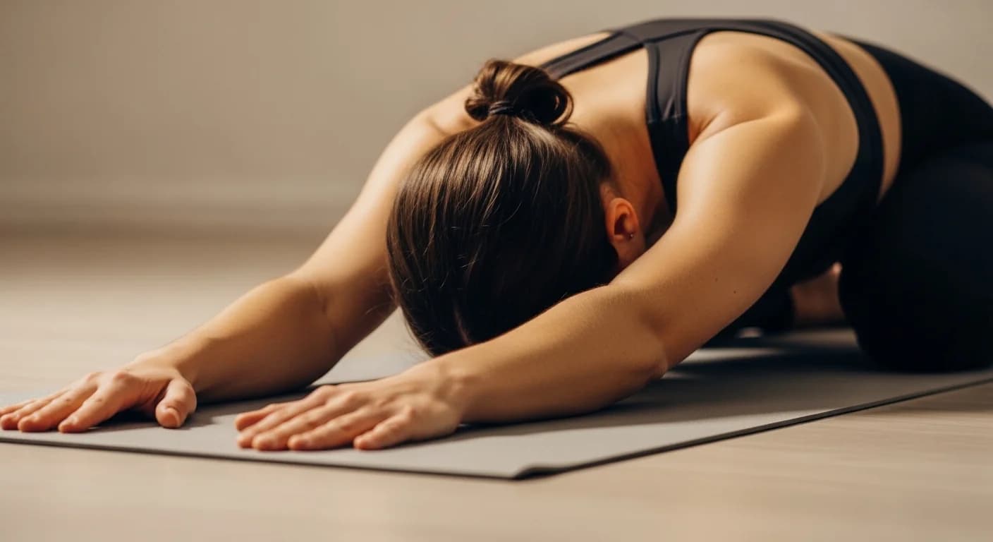 Daily yoga routine sequence showing progression through stress-relief poses and breathing techniques