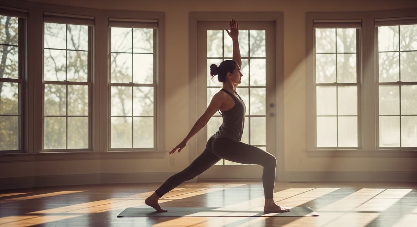 Person practicing yoga poses for stress relief and relaxation