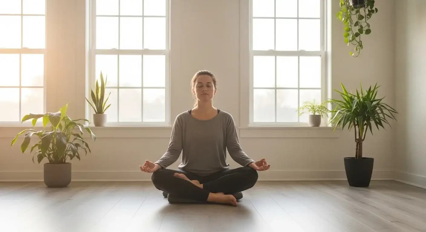 Person meditating in a peaceful garden setting