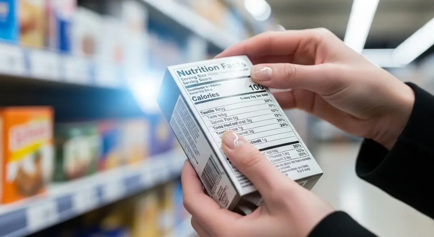 Detailed closeup of a nutrition facts label showing ingredients and nutritional information