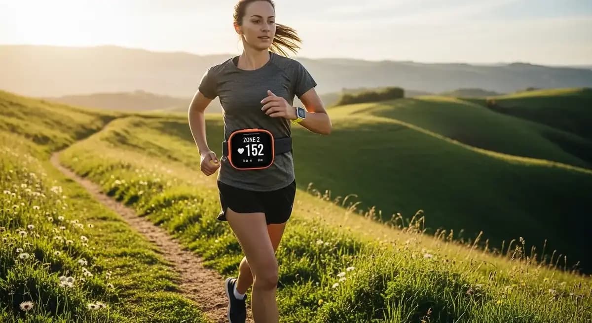 Runner training at comfortable conversational pace in scenic outdoor setting