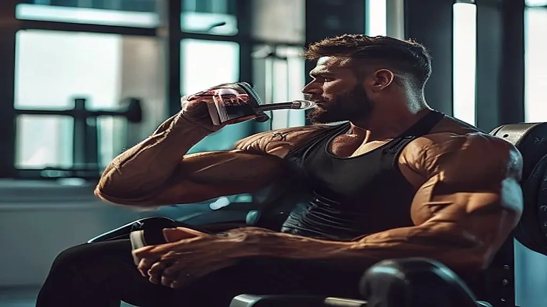 muscular athlete drinking a creatine shake after a strength workout