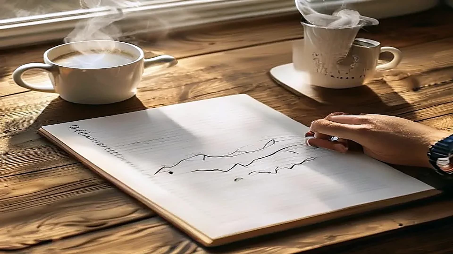 athlete reading a lactate threshold chart in a notebook next to a coffee cup