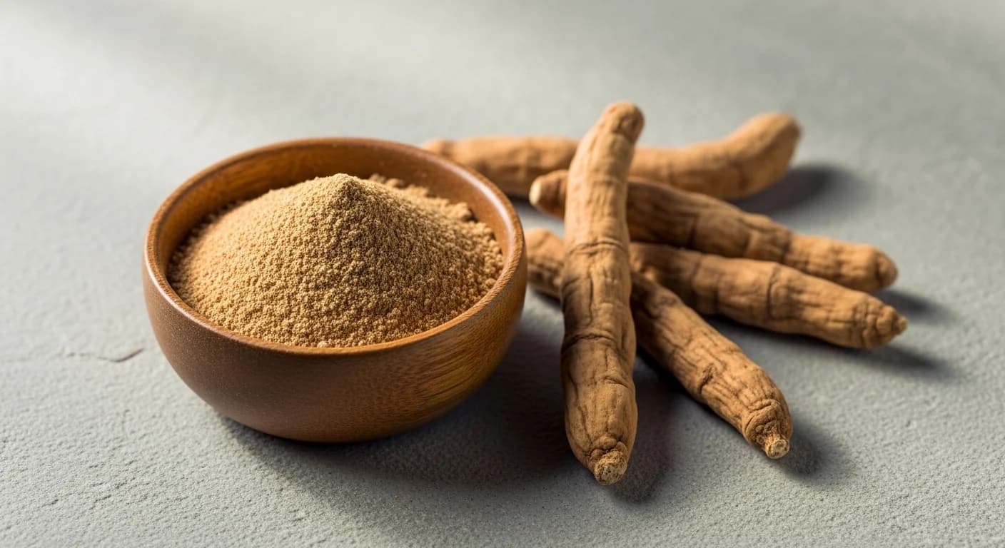 Ashwagandha supplement capsules and powder with sleep and relaxation wellness benefits