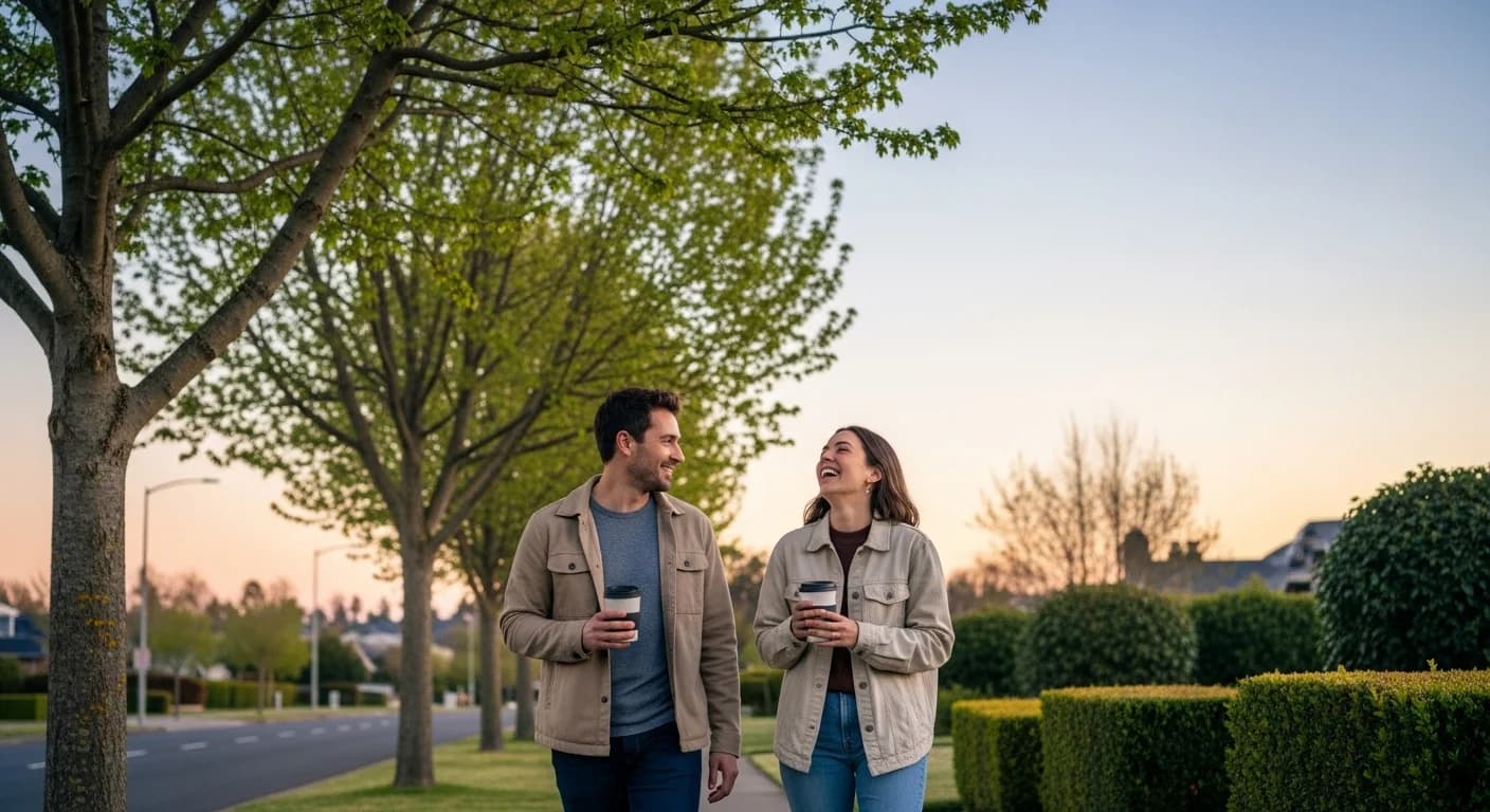 Group of people morning walking together outdoors, demonstrating social connection and habit building