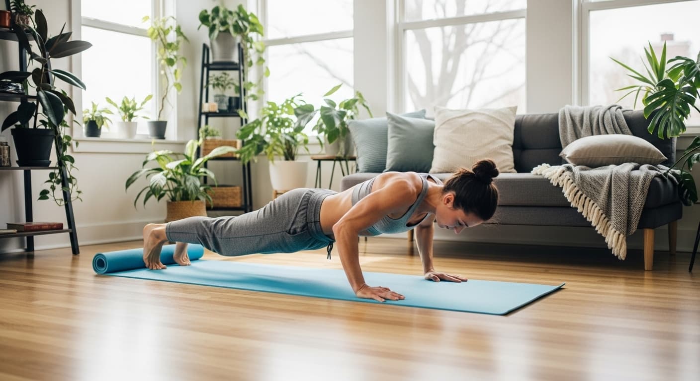 Person performing bodyweight exercises like push-ups without gym equipment