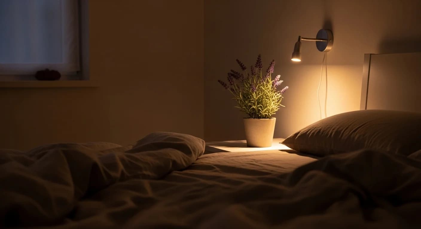 Relaxing bedtime routine with reading, meditation, and comfortable sleep environment