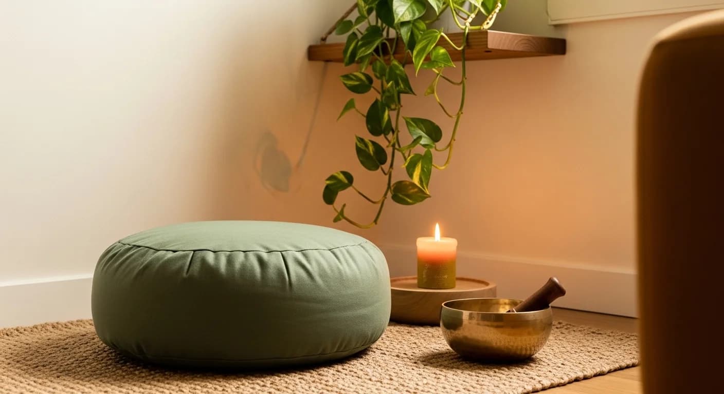 Group meditation community gathering in peaceful natural setting for mindfulness practice