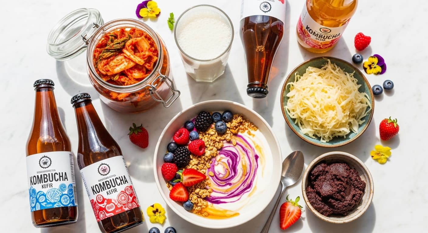 Probiotic foods and supplements supporting gut health and digestion