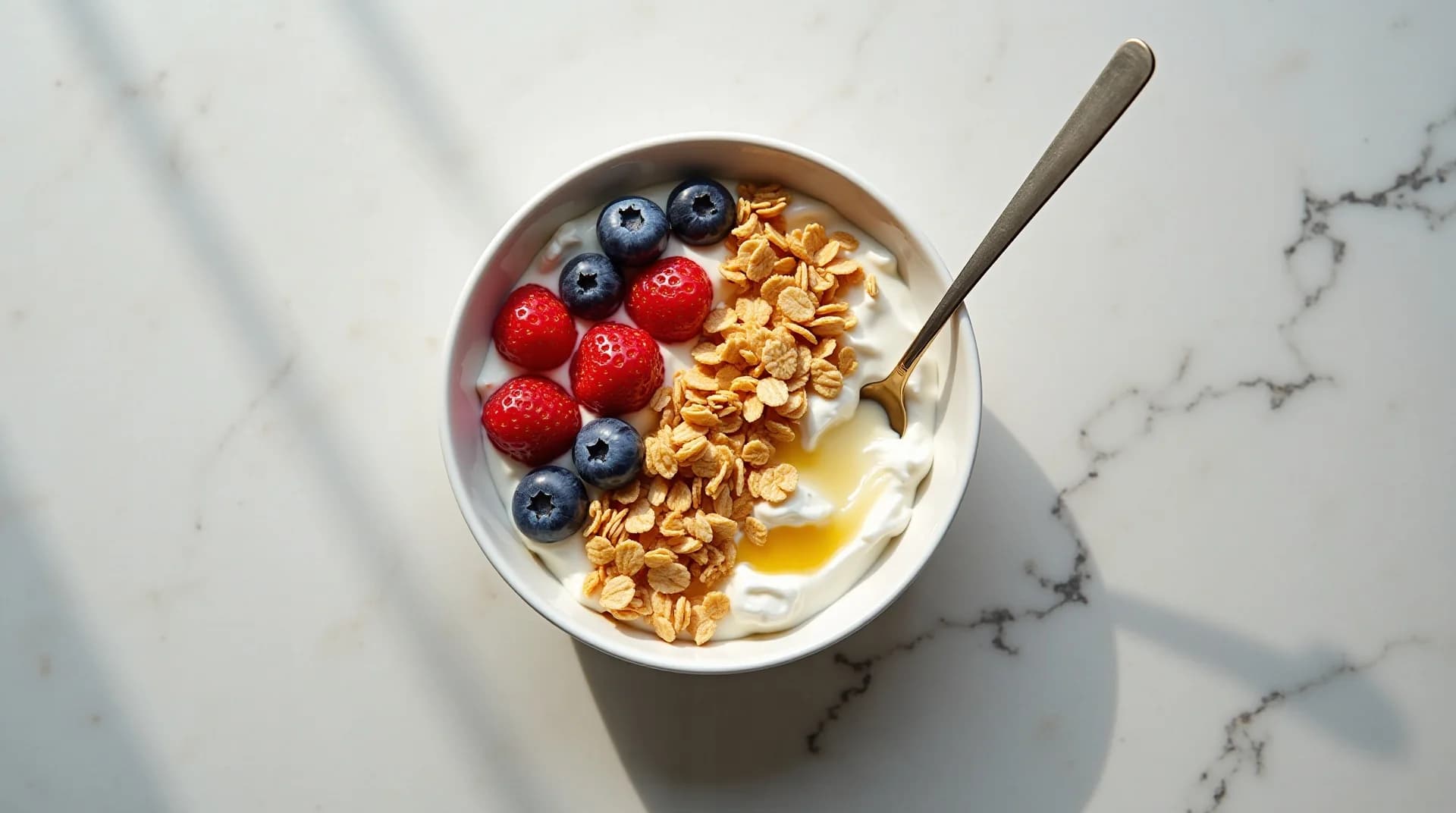 A high-protein Greek yogurt bowl with granola and berries